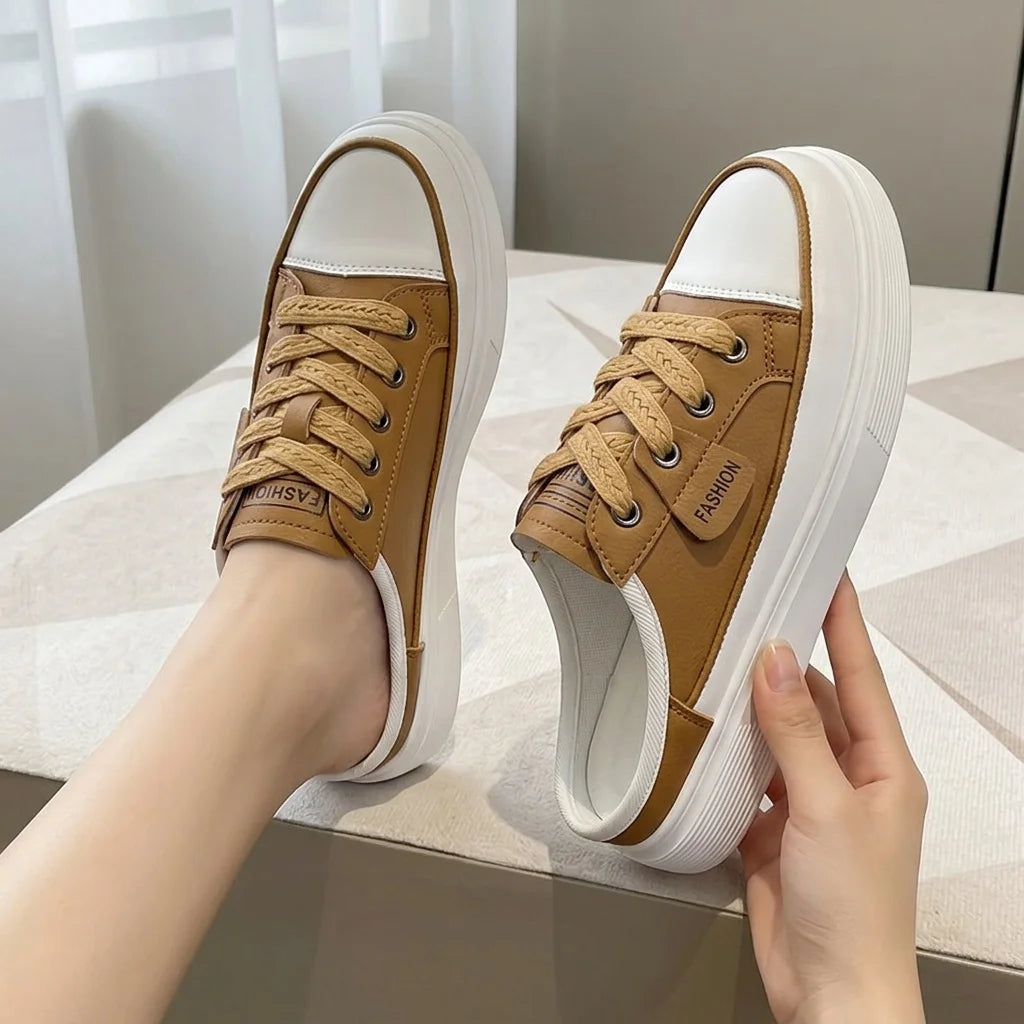 Women Backless Mule Sneakers, Thick Platform Slip On Canvas Slippers, No Lace Half Shoes, Casual Chunky Sole Mules, Non-slip Soft Bottom Daily Walking Shoes, Fashion All-match Lazy Slippers for Summer Daily Outdoor Wear