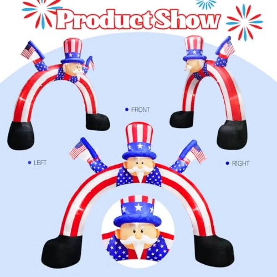12FT Length 9FT Tall Independence Day Inflatables Uncle Sam Decorations, 4th of July Blow Up Inflatable Yard Decorations Built-