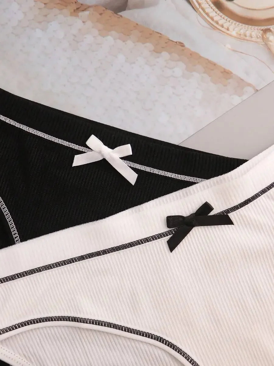 4pcs Womens Milk Silk Bow Comfortable Loose Triangle Panties