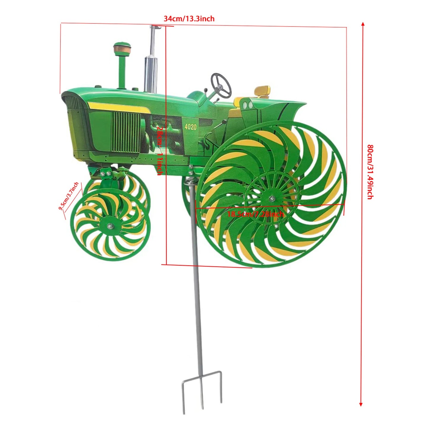 Green Tractor Garden Windmill with Rotating Wheels Yard Ground Stake Windmill Windmill Stake for Yard Lawn & Outdoor Decoration