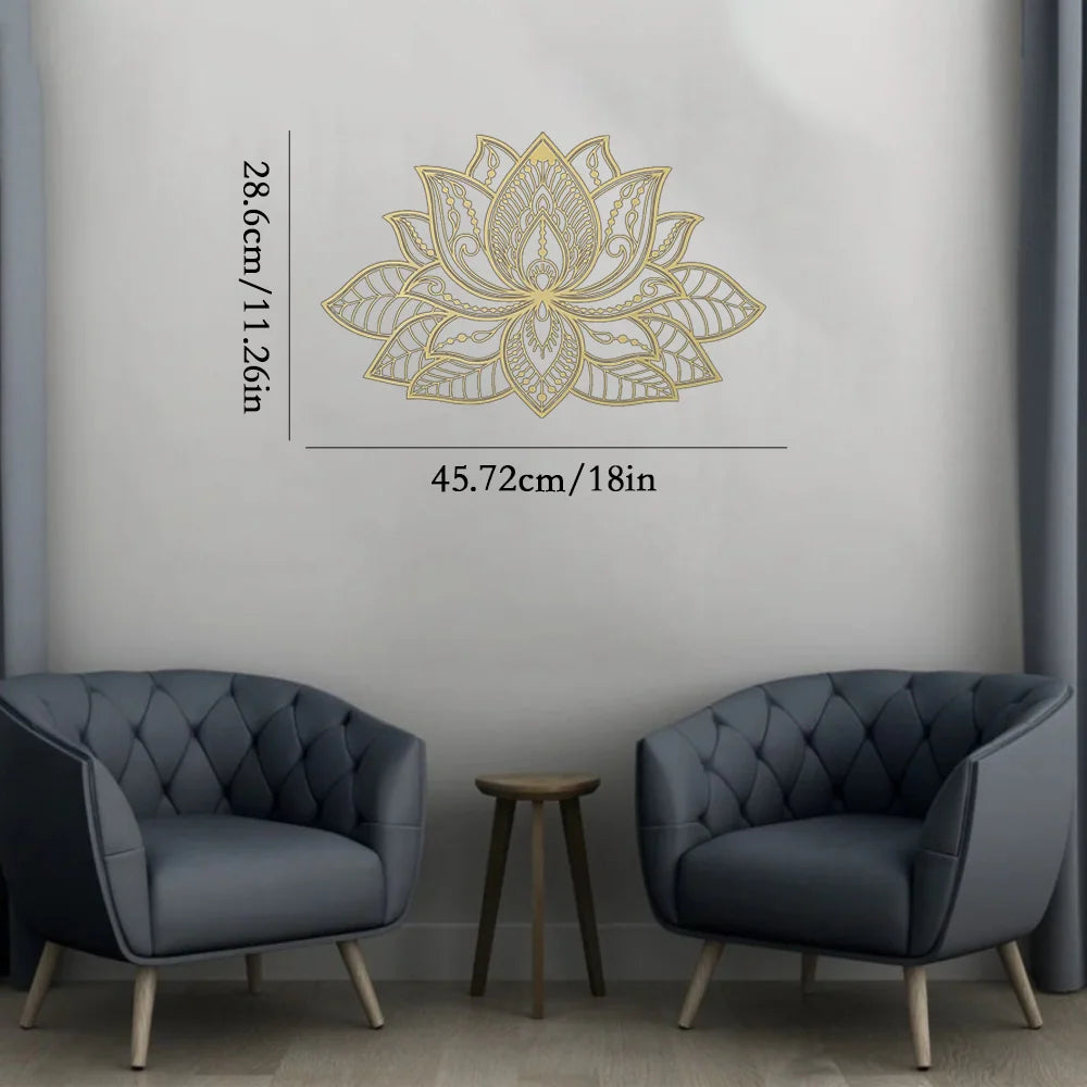 Boho Zen Radiant Lotus Wall Art, Shiny Metal Mandala Sculpture, Golden Brass Finish Iron Hanging Decor for Living Room, Bedroom, Yoga Studio, Bohemian Housewarming Gift
