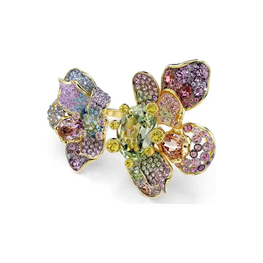New flower pink crystal accessory romantic jewelry ring holiday party gift