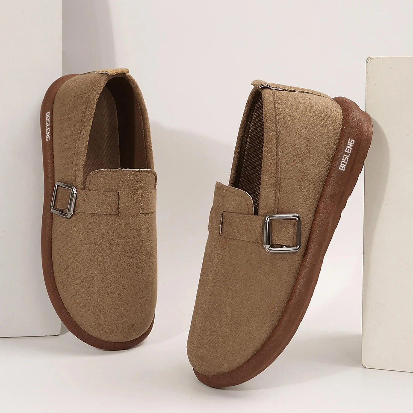 Suede Buckle Loafers for Women Versatile Slip-On Flats with Durable Rubber Sole Walking Shoes