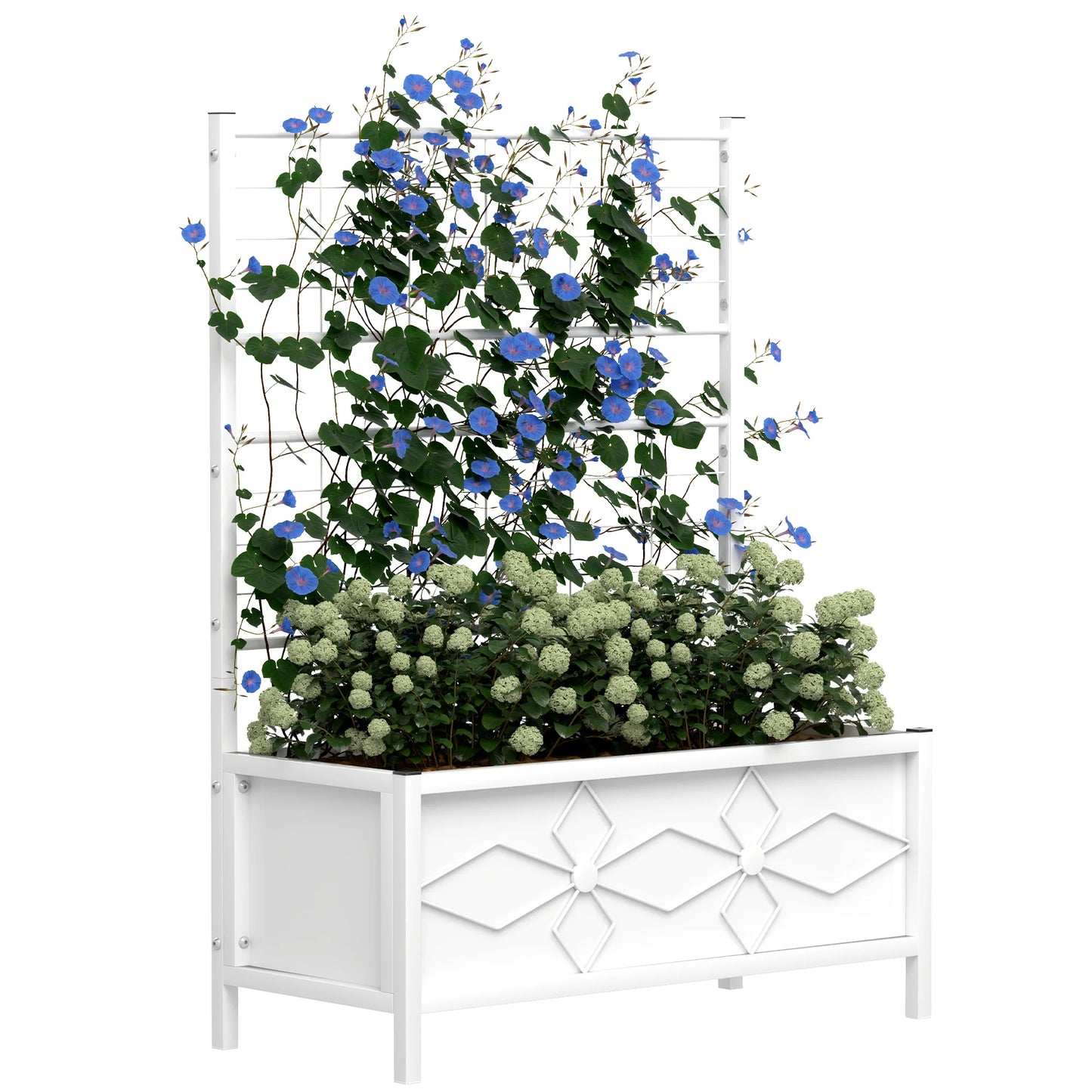 Galvanized Raised Garden Bed with Trellis Planter Box, White