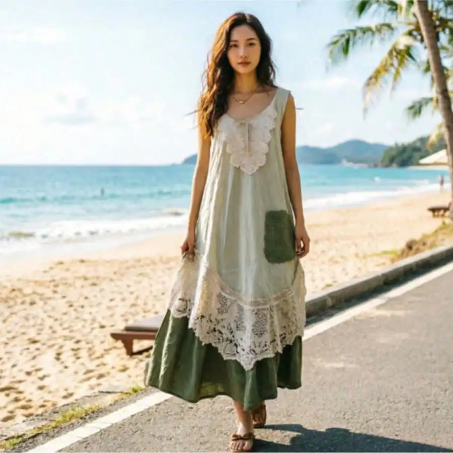 Plus Size Boho Floral Print Sleeveless Maxi Dress - Breathable Flowy A-Line Sundress For Summer Beach Vacation & Casual Wear, Comfortable All-Day Fit