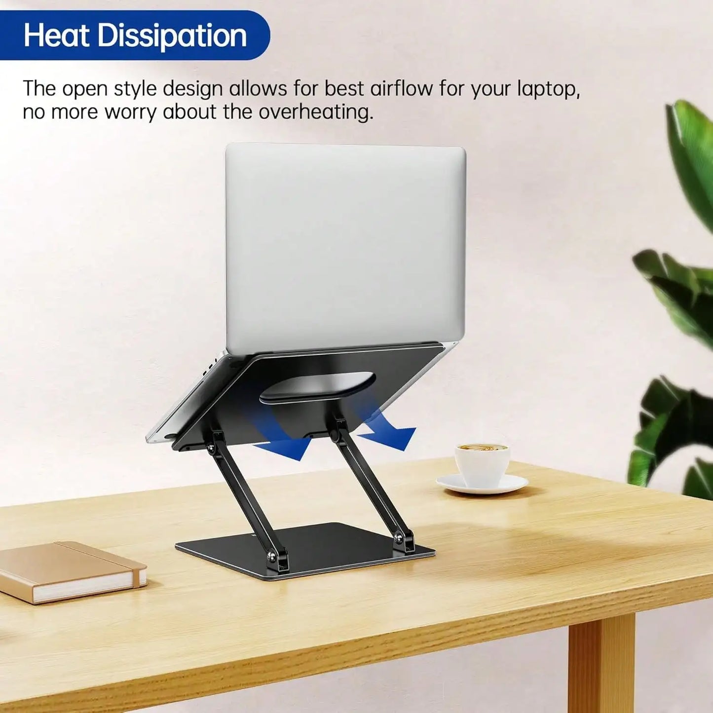 Aluminum Laptop Stand, Ergonomic Adjustable Notebook Tablet Stand, Computer Holder Compatible With Air, Pro, More 10-14" Laptops, Black