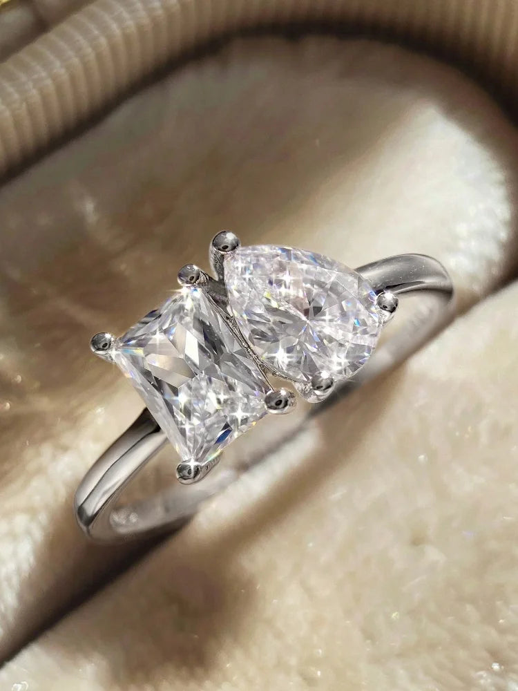 925 Sterling Silver Simple Classic Zircon WaterDrop Square Ring For Women Engagement Wedding Luxury High Quality Fine Jewelry