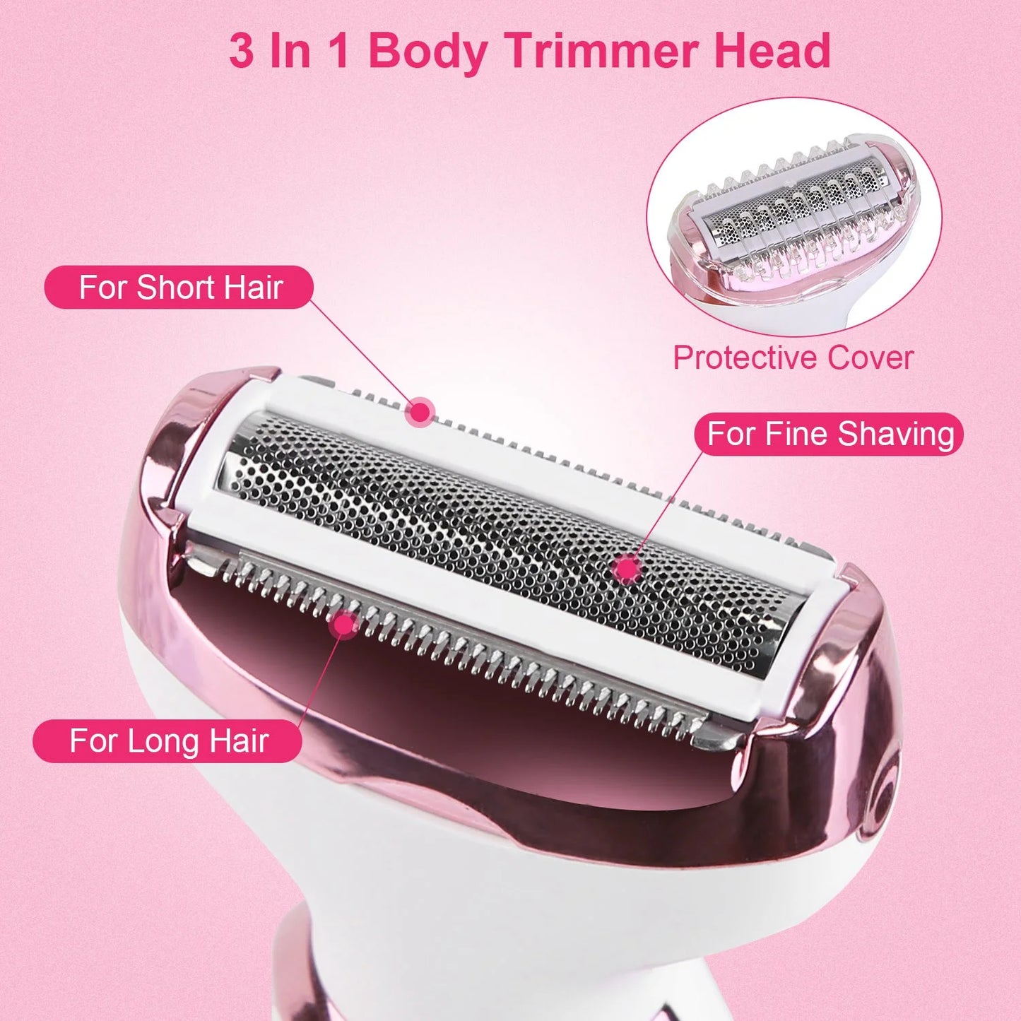 4-in-1 Electric Razor for Women - USB Rechargeable Painless Grooming Kit, Wet & Dry Trimmer for Eyebrow, Nose, Bikini, Legs & Face, Rose Pink, Portable Travel Epilator, Waterproof Hair Removal Tool for Sensitive Skin, All-in-