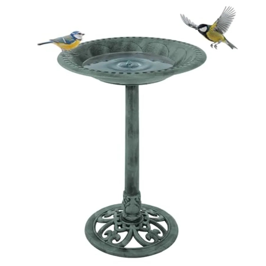 Pure Garden 50-LG1072 Antique Bird Bath-Weather Resistant Resin Birdbath with Vintage Scroll Design, 3 Ground Stakes for Garden