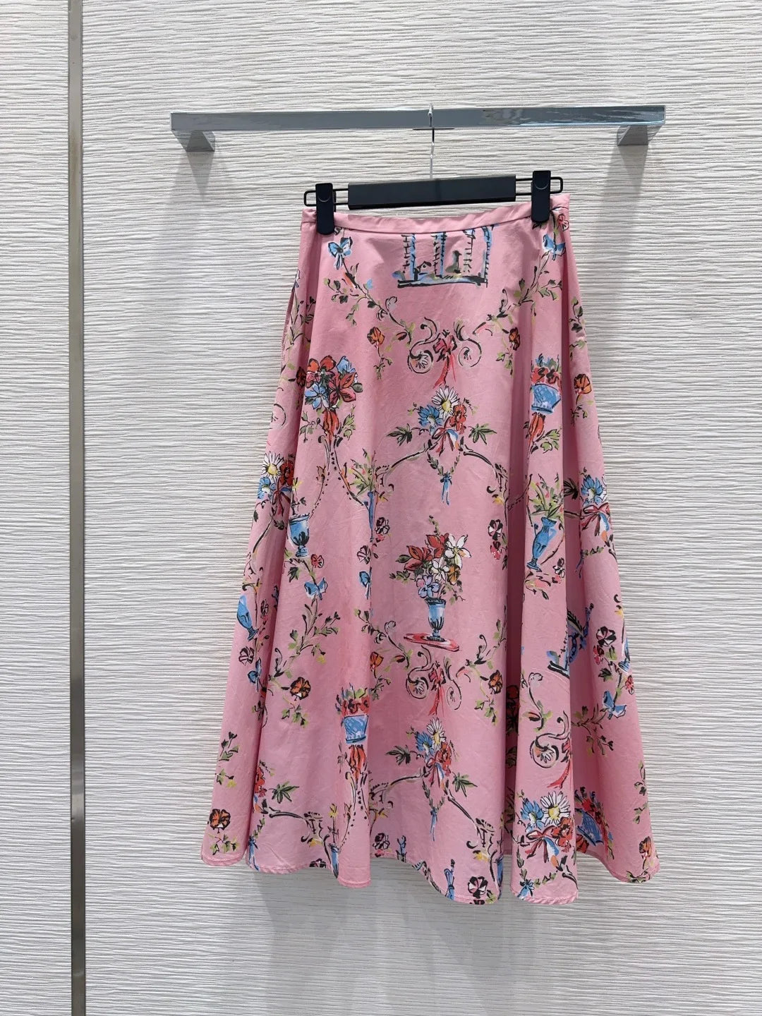 Women Pure Cotton Poplin Printed Big Swing Skirt Elegant Versatile Casual Midi Skirt