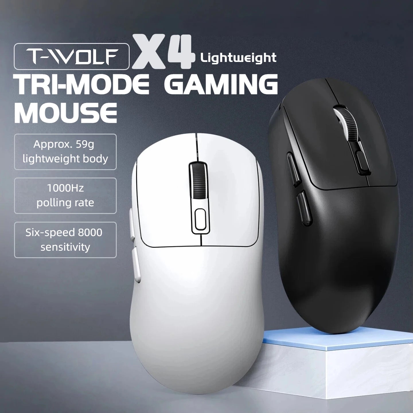 59g Ultra-Light Wireless Gaming Mouse Tri-mode 8000 DPI 1000Hz Rechargeable Ergonomic Mouse for PC Mac Laptop