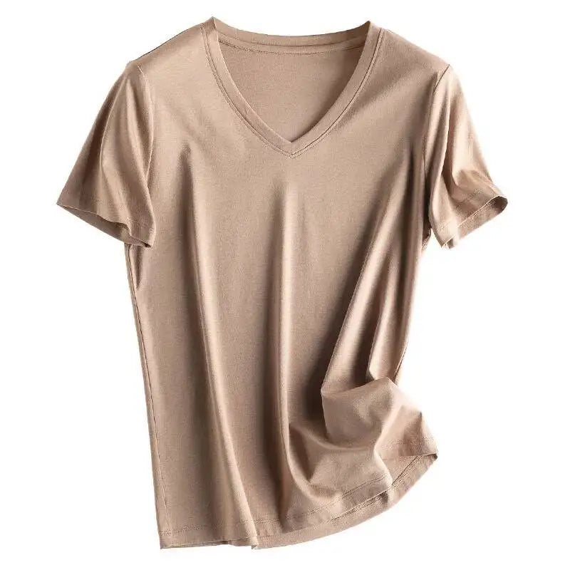 Summer 6% Mulberry Silk Cotton T-shirts Women Loose Round Neck Short Sleeve Luxury Tee Solid Color Basic Tops