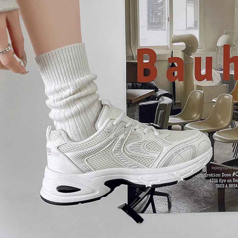 Women Platform Chunky Sneakers Trendy Color Block Breathable Casual Shoes Comfortable Height Increasing Walking Trainers