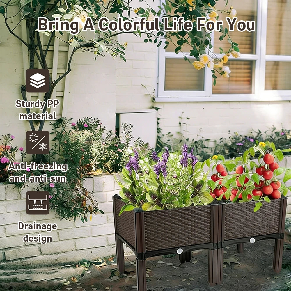 2pcs Raised Garden Bed with Legs,Gardening Vegetable Planting Box Free Combination Greenhouse Seedling Box Pastoral Tools & Lawn Care Balcony Vegetable Planting Box Tree Box Flower Pots Gardening,Lawn & Gardening with Drain P