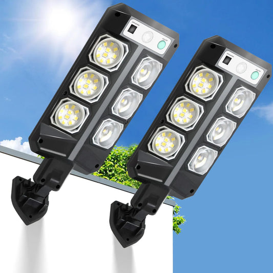 2Pcs Solar Street Lights, White Light/Three-Level Adjustment, Remote Control, Outdoor Street Lights with Smart Motion Sensor, Three White Light Modes, Suitable for Outdoor, Garden Lighting