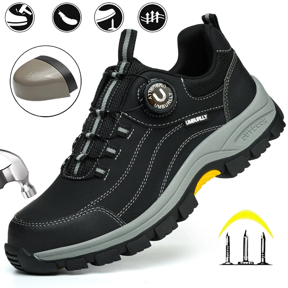 Men's Safety Shoes Anti-Smashing Steel Toe Anti-Puncture Kevlar Button-Up Design Anti-Slip Wear-Resistant for Factory Workshops Warehouses