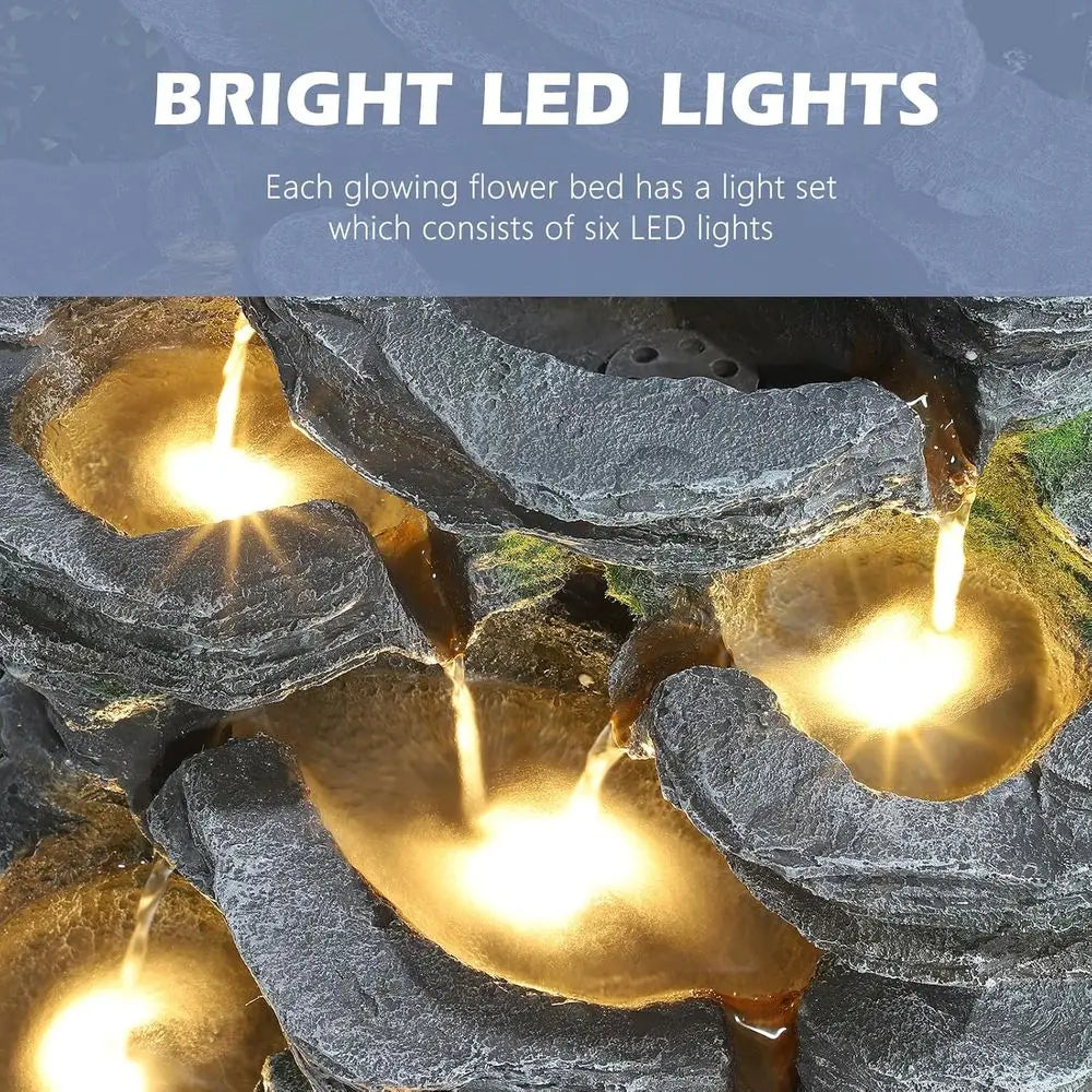 7-Tier Cascading Rock Fountain with LED Lights, Suitable for Indoor and Outdoor Use, Perfect for Home and Garden Decor