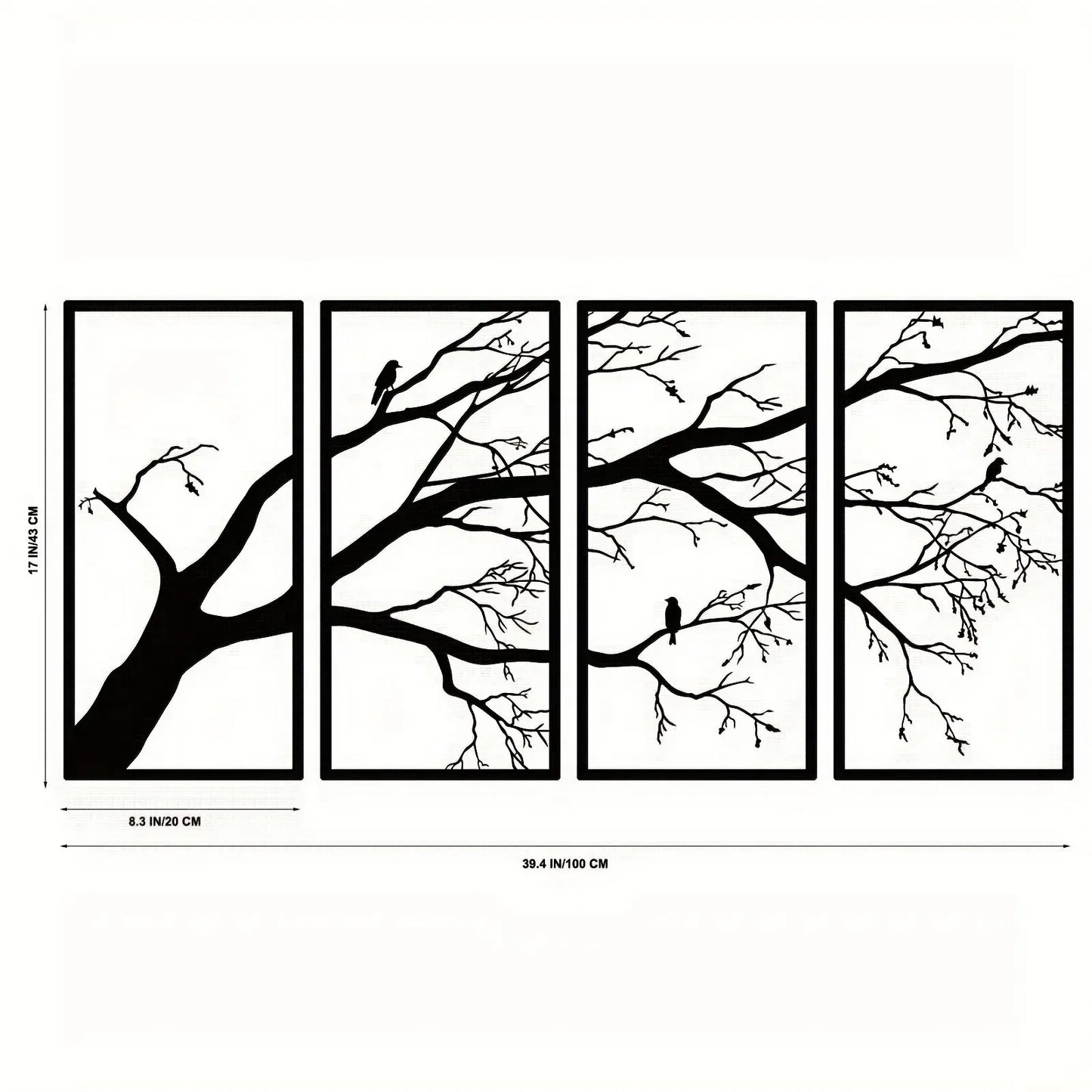 Luxury Black Tree of Life Metal Wall Art Decor Set of 4 - Iron Sculpture for Home Garden Decor