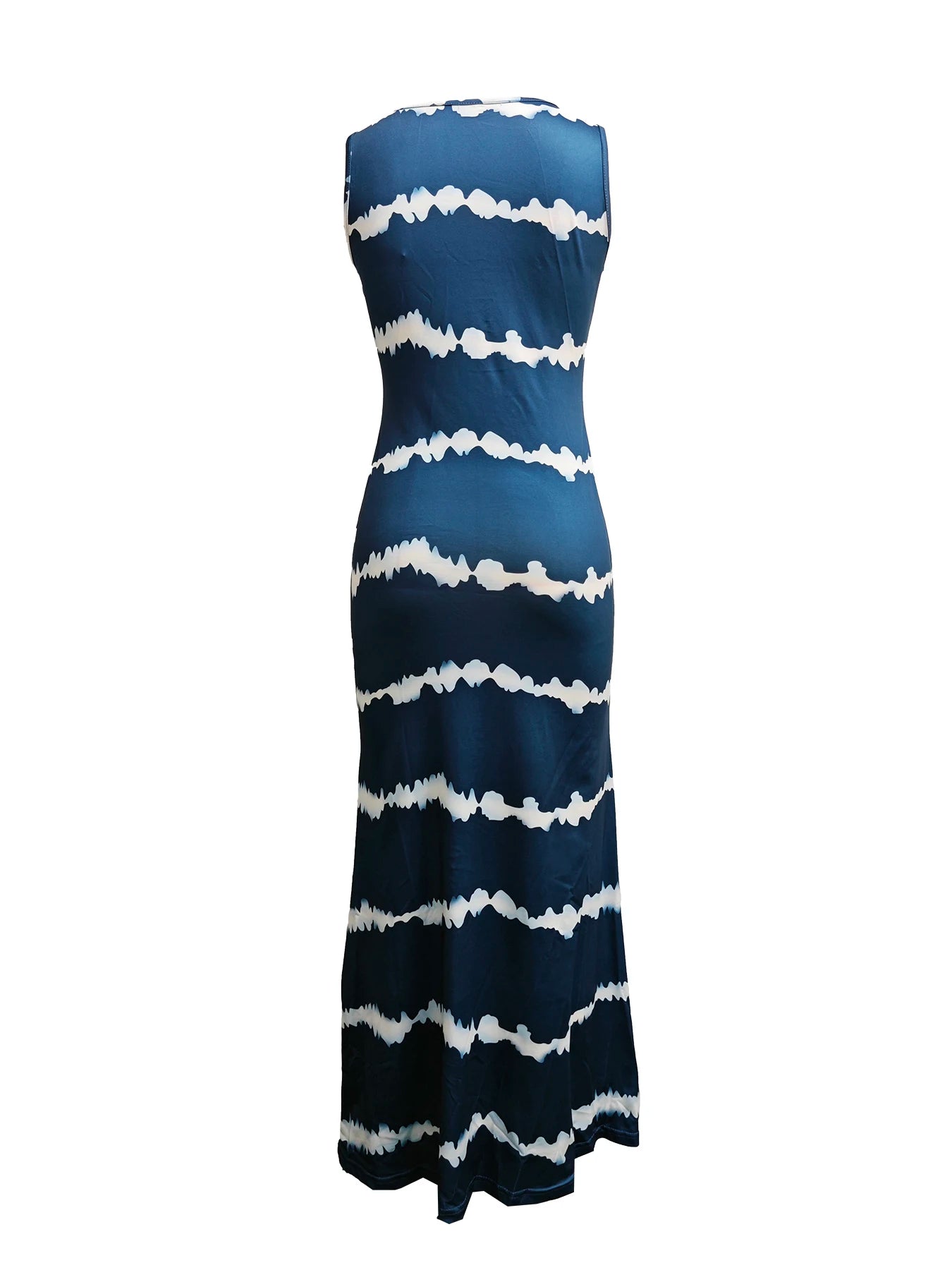 Halter Maxi Dress Boho Chic Tie Dye Women Dress Sleeveless Loose Fit Navy Blue Summer Beach Evening Casual Outfit