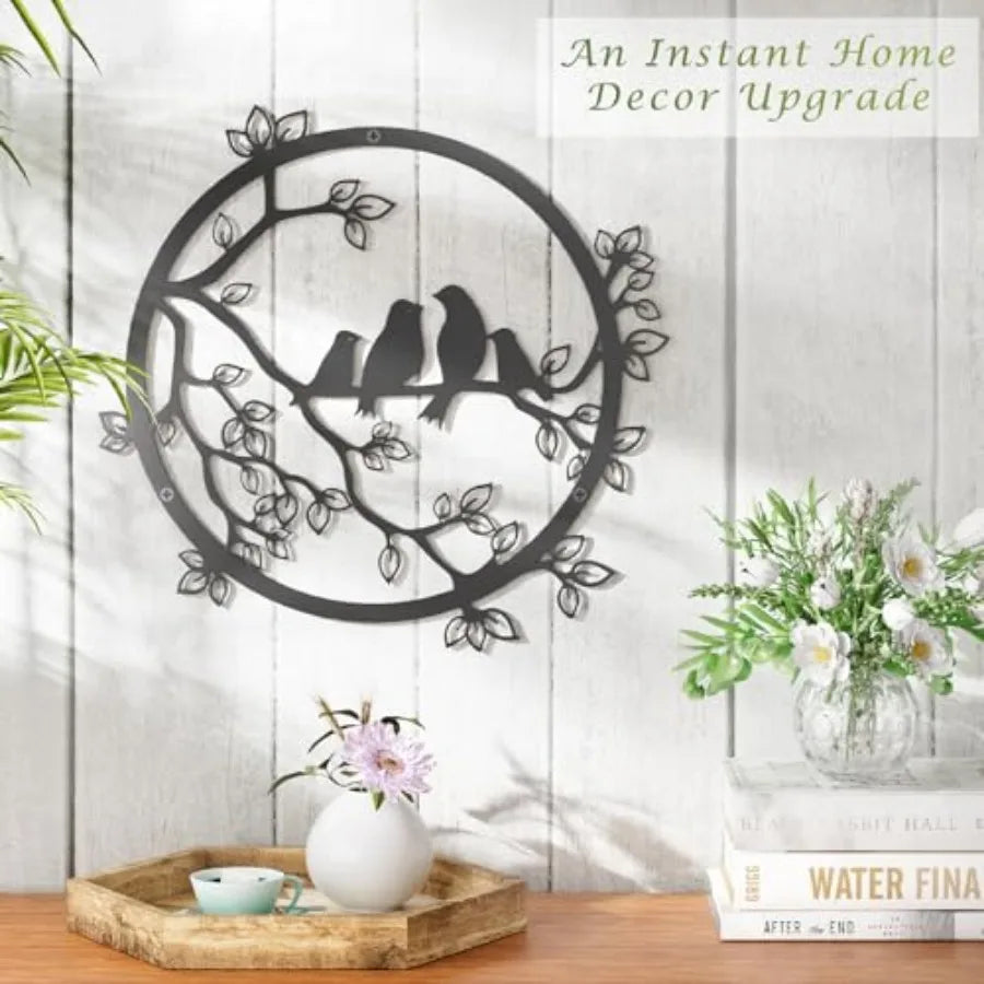 Metal Wall Decor - Birds on Tree Branch Silhouette Bird Wall Art for Living Room Garden Bedroom Office Home Housewarming Party