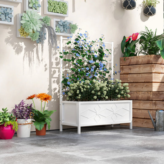Galvanized Raised Garden Bed with Trellis Planter Box, White