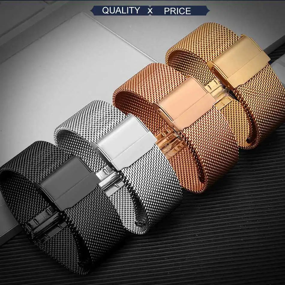 Milanese Watchband 12mm 14mm 16mm 18mm 20mm 22mm 24mm Universal Stainless Steel Metal Watch Band Strap Bracelet Black Rose Gold