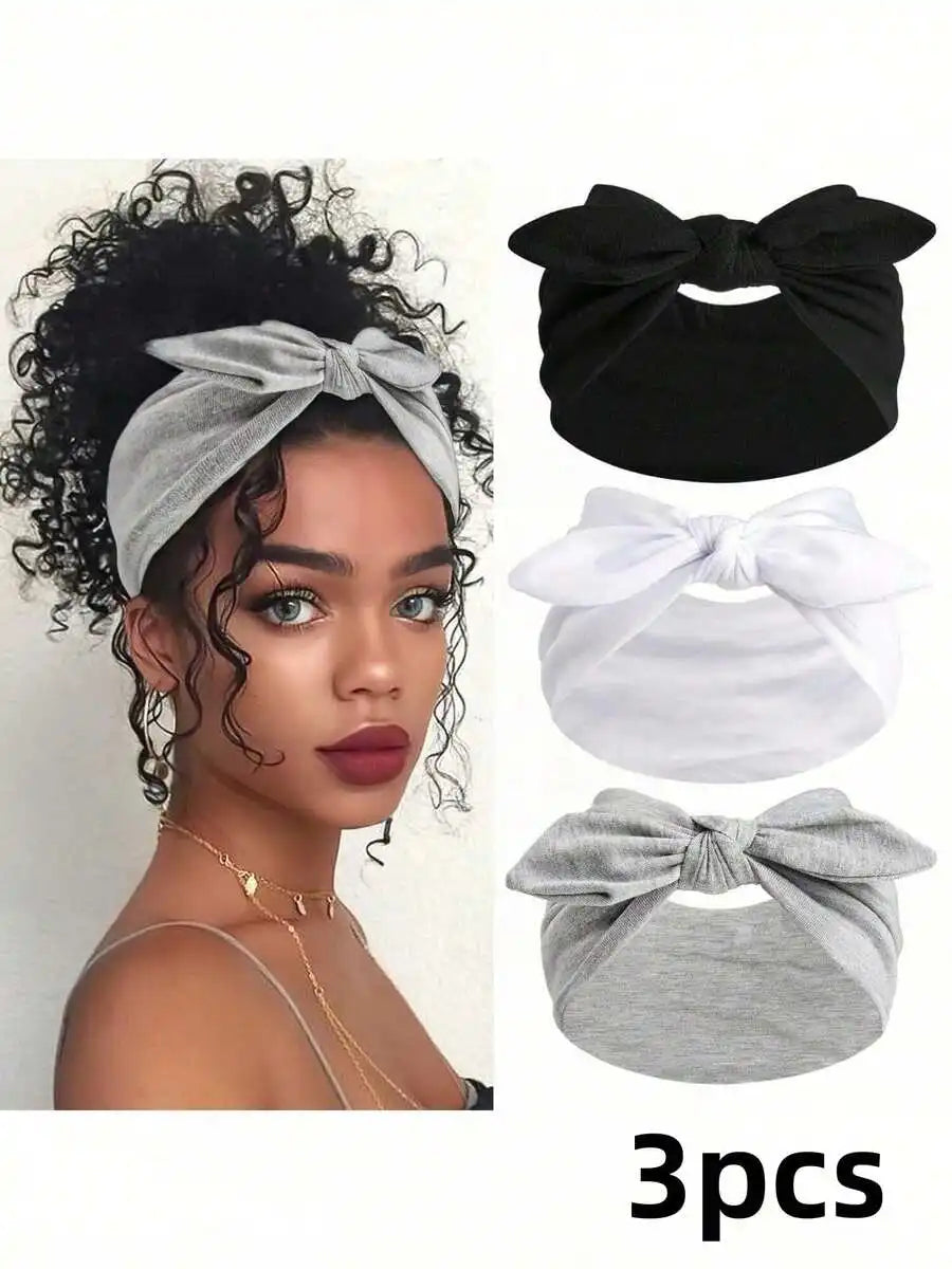 Womens Bow Knot Headbands Boho Style Wide Hair Wraps Solid Color Casual Fashion All Seasons
