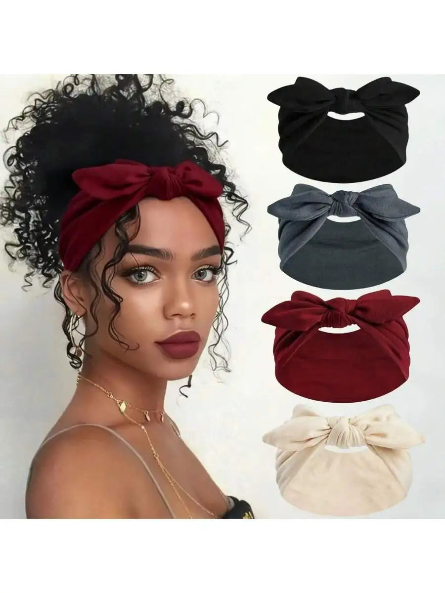 Womens Bow Knot Headbands Boho Style Wide Hair Wraps Solid Color Casual Fashion All Seasons