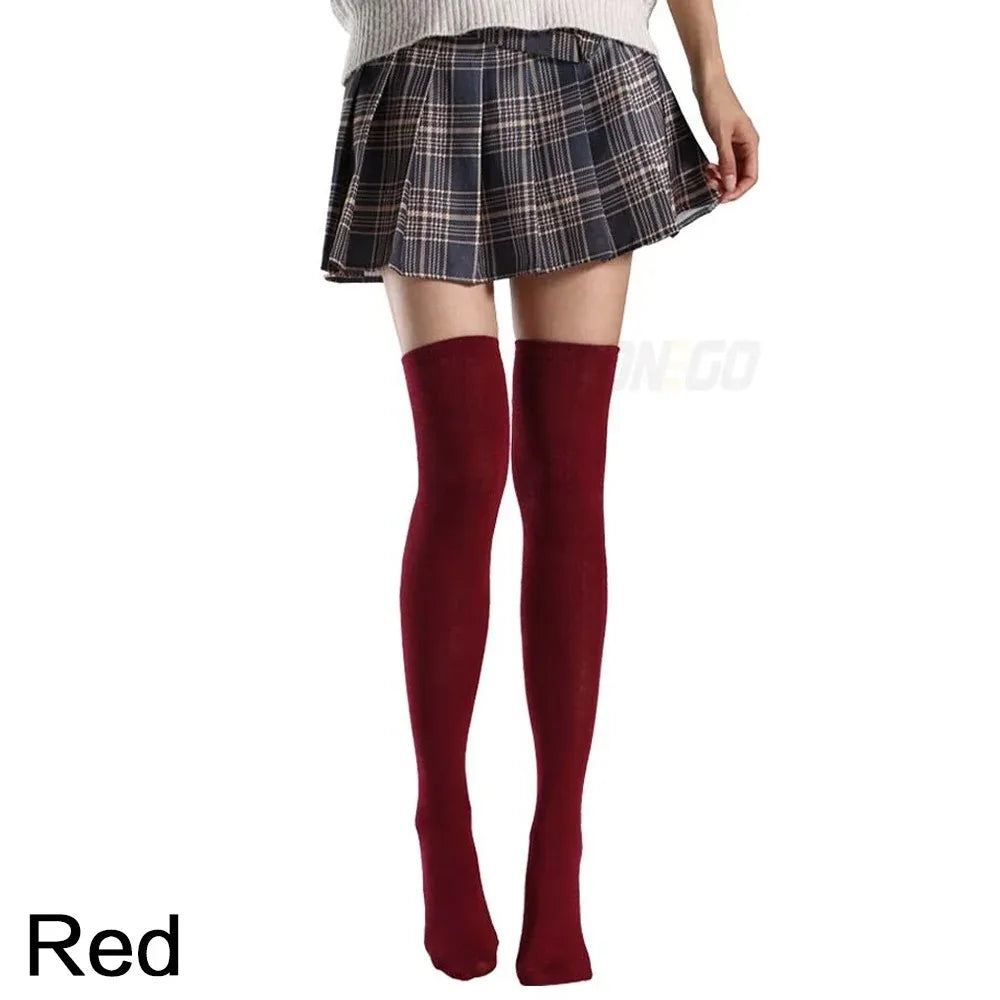 Women Over Knee Socks Solid Color Fashion Thigh High Socks Warm Elastic Leg Warmers 5Colors Optional for Daily JK Lolita Outfits