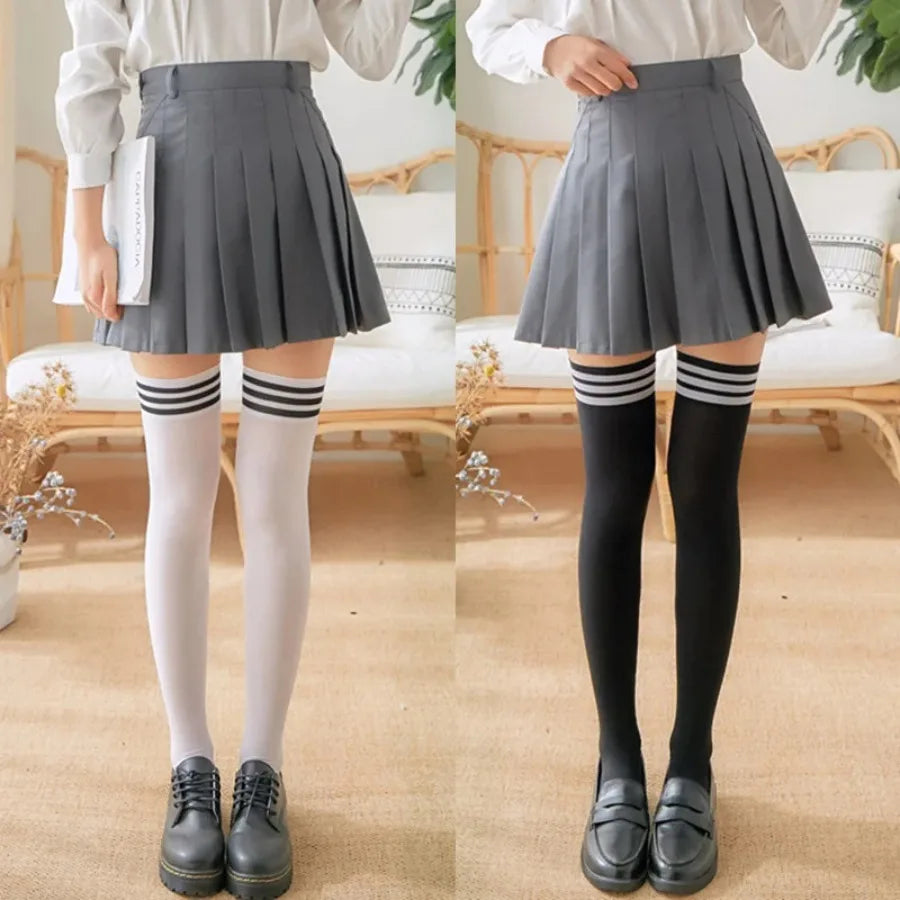 Geometric Striped JK Long Socks Women Spring Leg Warmers Over Knee Thigh High Socks Ladies Girls Gothic Y2k Lolita Stockings