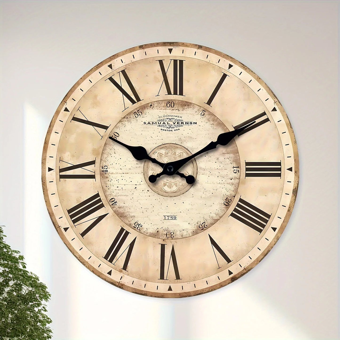 A 10-16-Inch Large American Wooden Roman Numeral Clock Wall - Battery-Powered, Silent Clock, Suitable for Living Room, Bedroom,
