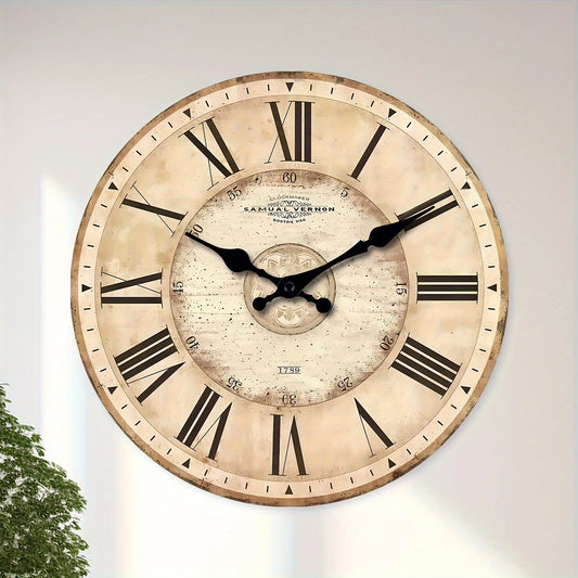 A 10-16-Inch Large American Wooden Roman Numeral Clock Wall - Battery-Powered, Silent Clock, Suitable for Living Room, Bedroom,