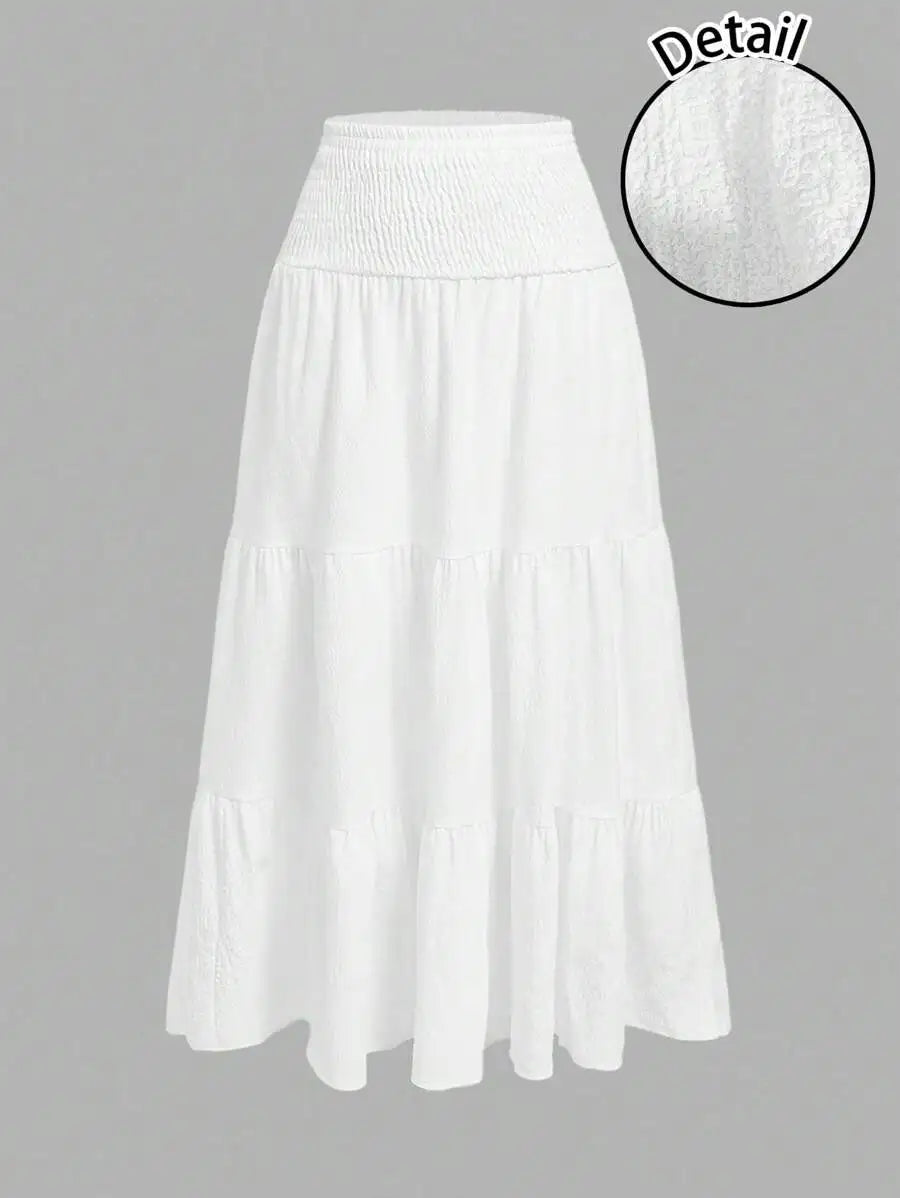 Casual Vacation Style Smocked Waist Layered A-Line Skirt For Women Summer
