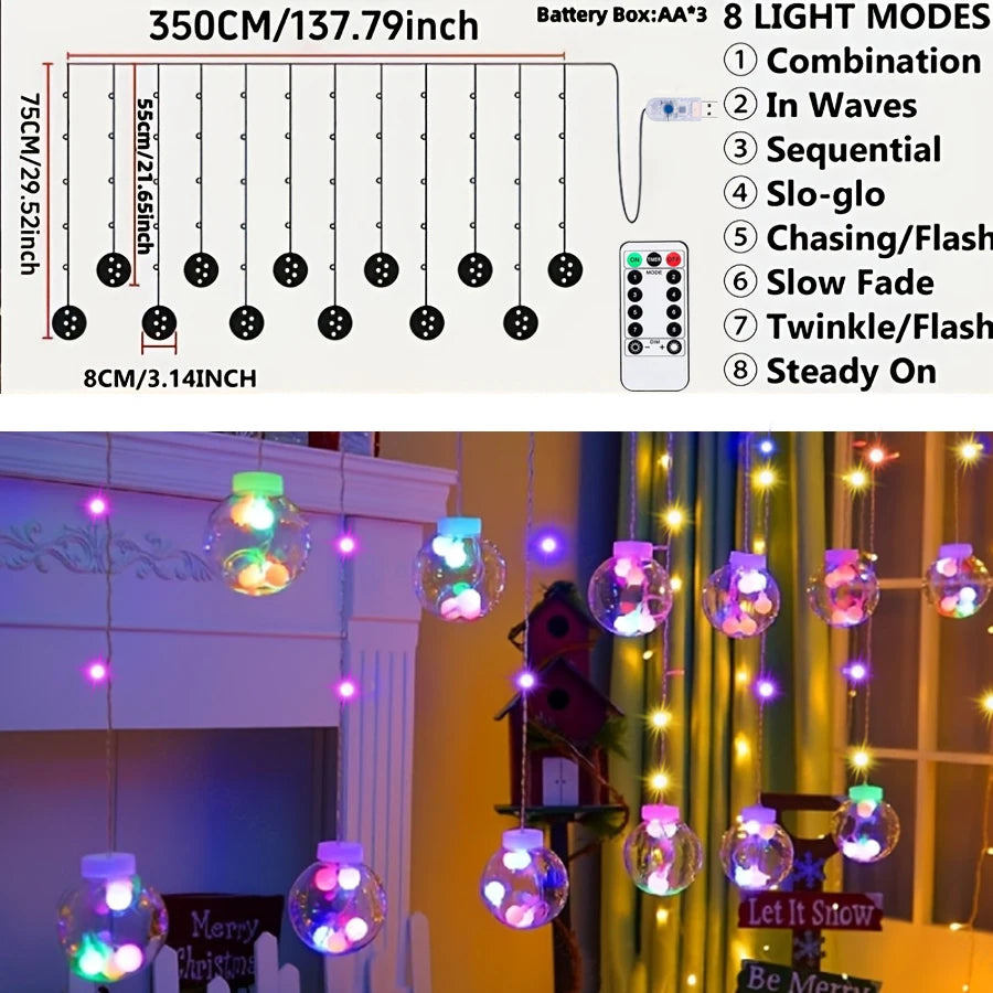 Color/Warm Light Wishing Ball Light String USB with Remote Control 8 Modes, Suitable for Bedroom, Christmas, Wedding, Theme Part