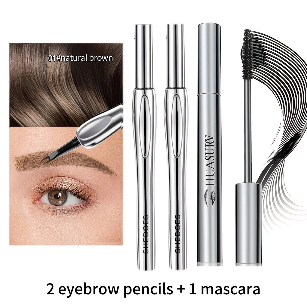 Dual-Forked Eyebrow Pencil & Mascara Set: Precision Tip—Waterproof and Sweat-Resistant—Creates Naturally Full Brows and Lashes.