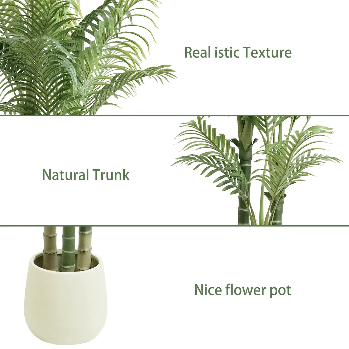 4/5/6FT Artificial Areca Palm Tree with White Pot, 3-Trunk Faux Tropical Palm Plant, Realistic Indoor Fake Tree for Home Office Living Room Decor