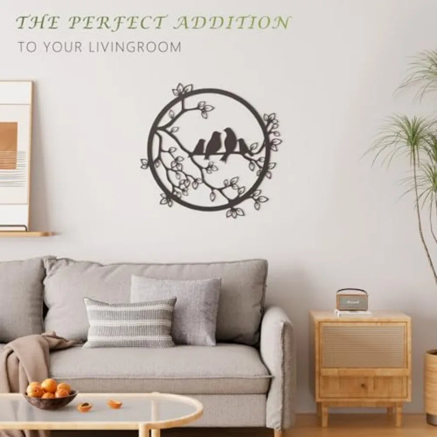 Metal Wall Decor - Birds on Tree Branch Silhouette Bird Wall Art for Living Room Garden Bedroom Office Home Housewarming Party