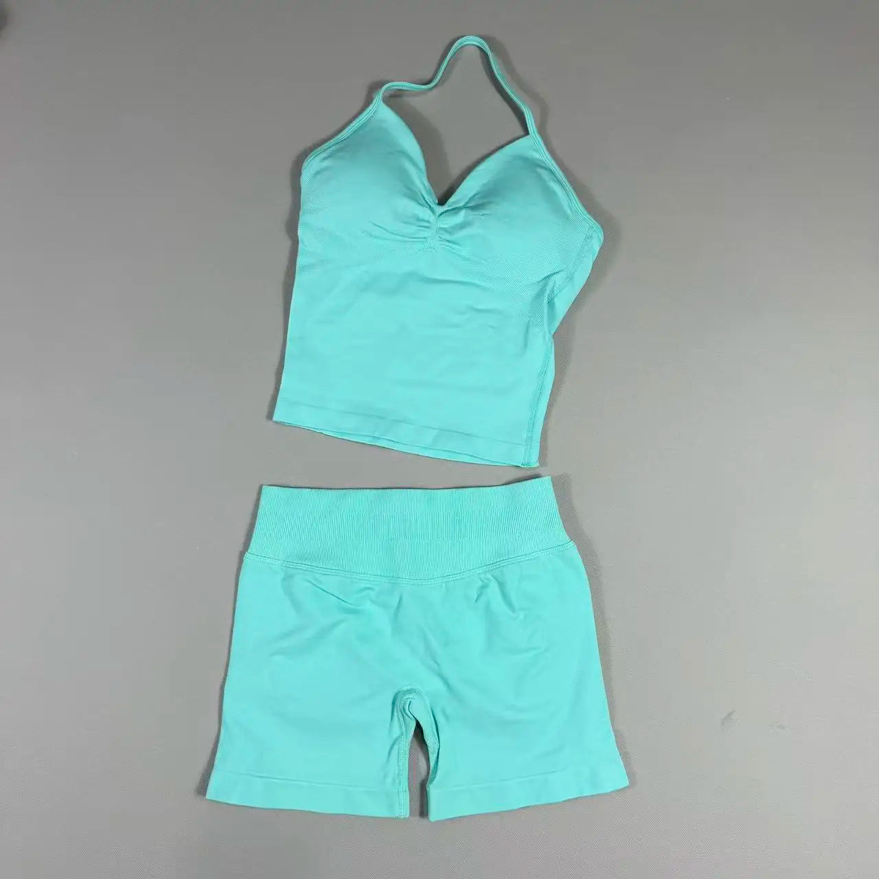 2 Piece UETEEY Sports Set Women Longline Strappy Top Seamless Yoga Tank Scrunch Butt Workout Shorts Suit Gym Sports Sets