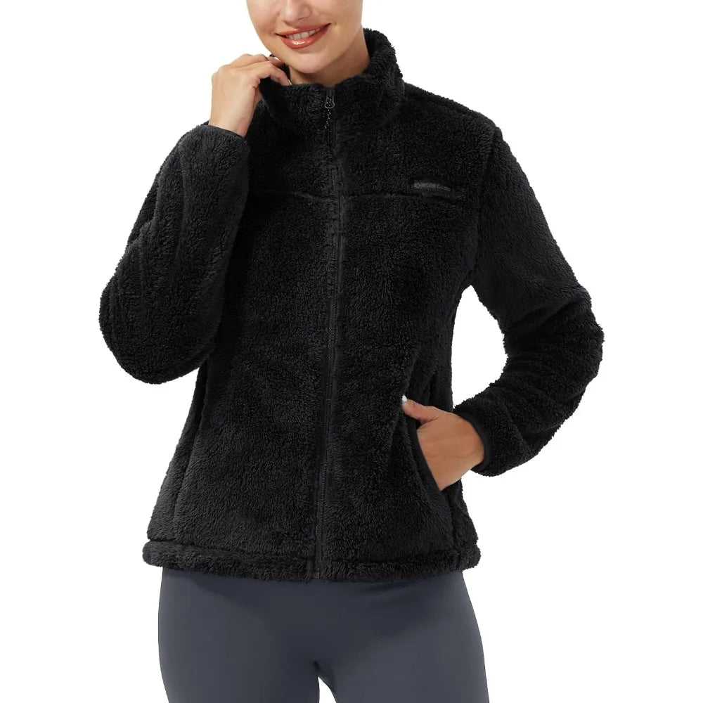 Pioneer Camp Women's Fuzzy Fleece Jacket Lightweight Full Zip Up Warm Soft Fleece Coat for Spring Fall Winter
