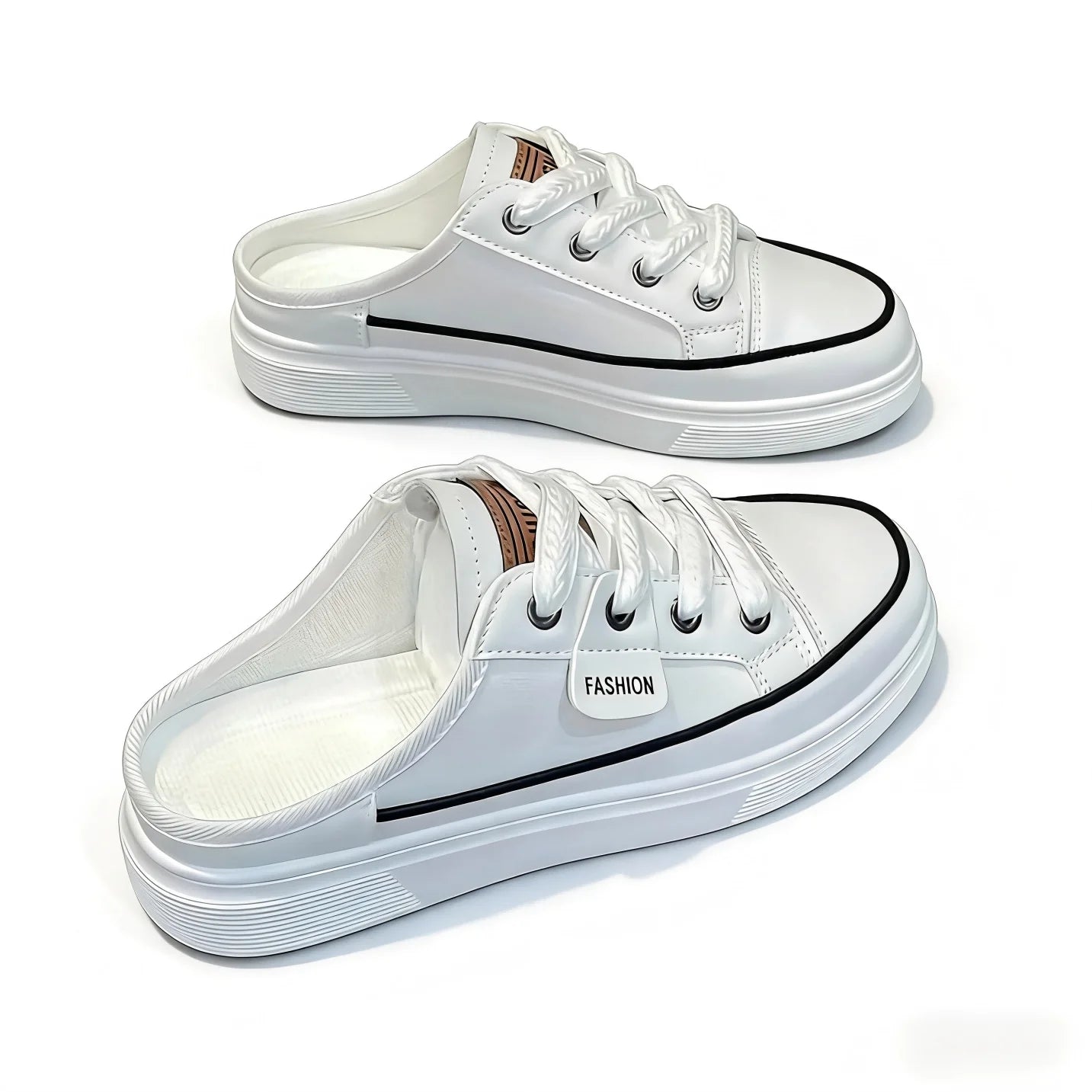 Platform Slip-On Backless Canvas Sneakers, Women's Casual Mule Shoes, Closed Toe Lace-Up Walking Footwear