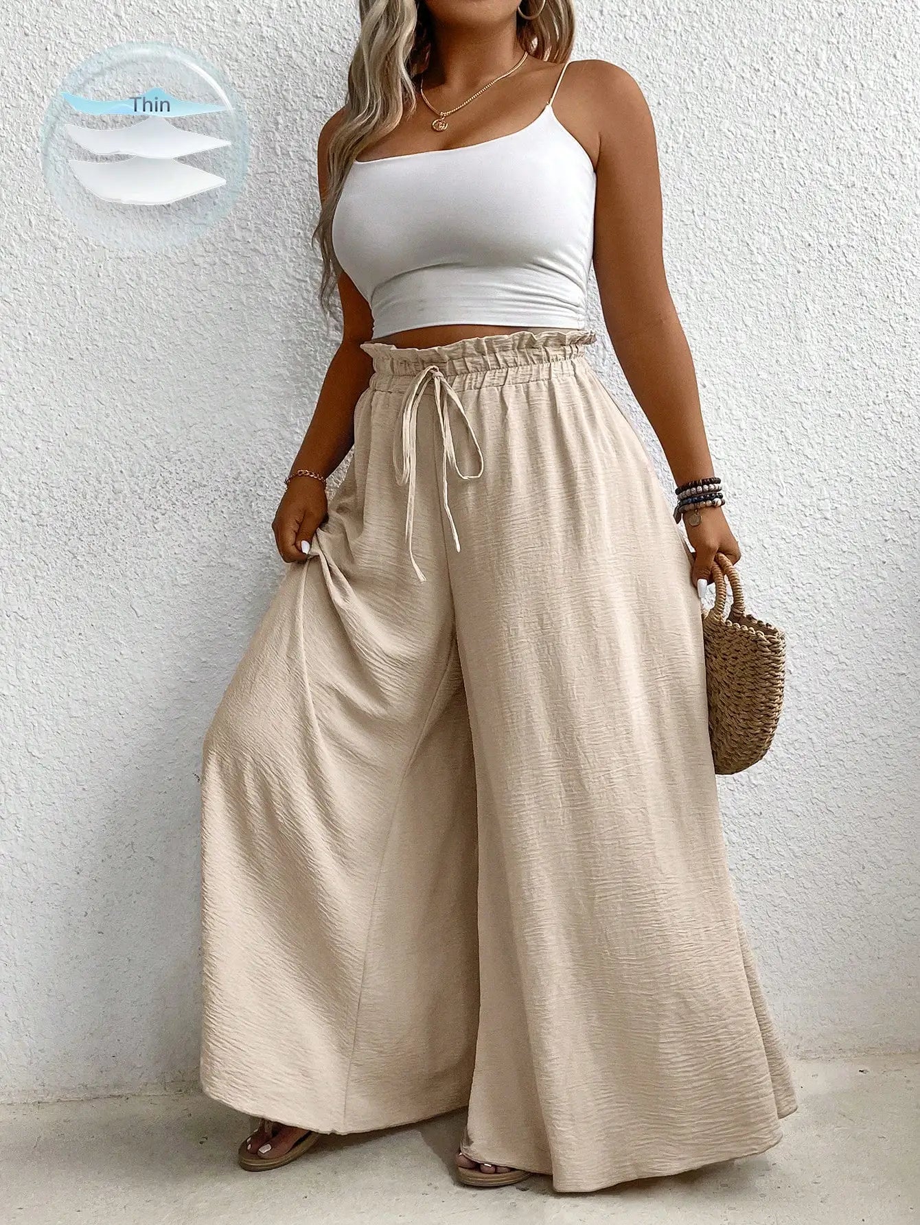 High Waist Wide Leg Casual Solid Color Pants For Women