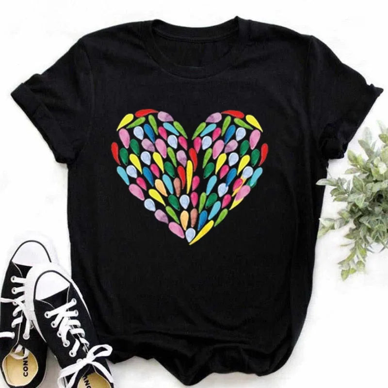 Maycaur New Finger Heart T Shirt Women Tops Korean Ulzzang Graphic Tees Women Fashion Women's T Shirts 90s Girls Black Shirt
