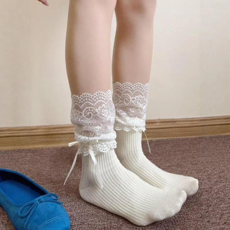 Spring and Autumn Lolita White Lace Tube Socks Women's Stacking Socks JK Ballet Style Stockings Children