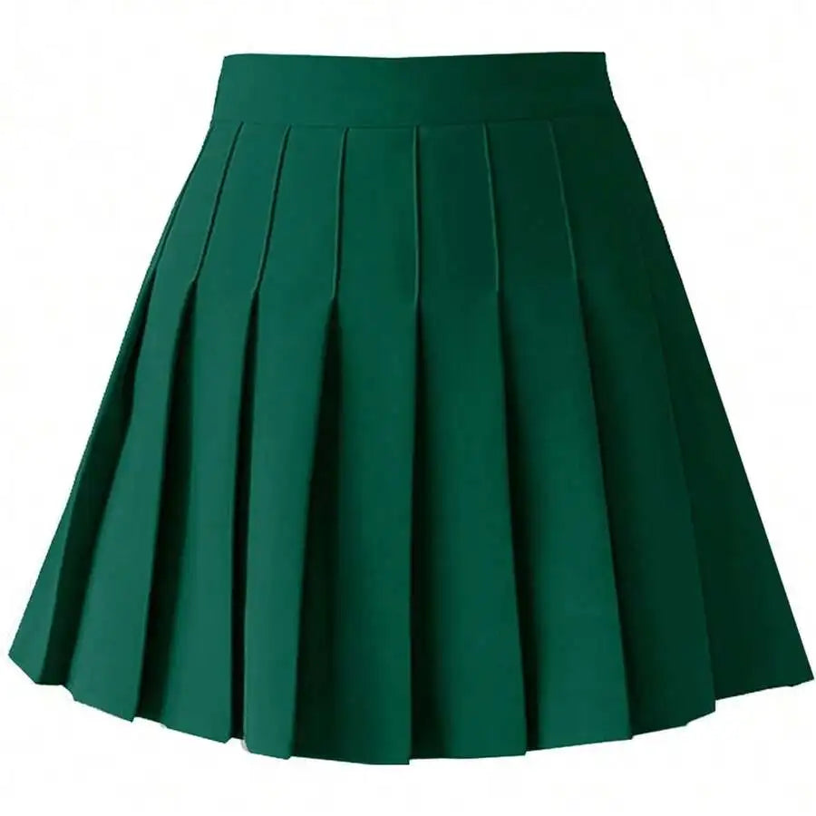Womens High Waist A-Line Pleated Mini Skirt Solid Color Polyester