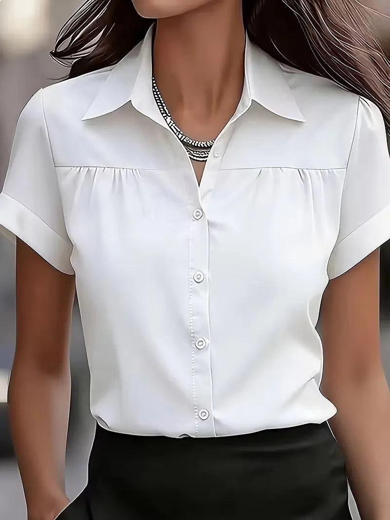 Temperament Loose Woman Shirt Fashion Casual Blouse Elegant Short Sleeve Holiday Weekend Top