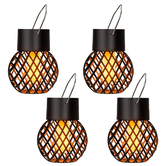 4 PCS Solar Lanterns Outdoor with Flickering Flame Solar Hanging Light with Hook LED Solar Light for Yard Patio Tree Camping