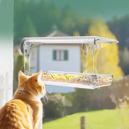 Window Mounted Feeder with Strong Suction Cups Bird Food Feeding House Acrylic Hanging Birdhouse Feeder for Outside Garden Yard