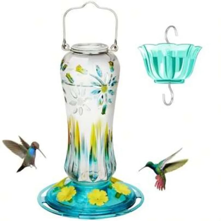 Hummingbird Feeder For Outdoors Hanging 25 Ounces Glass Humming Bird Nectar Feeder With Ant Moat And 6 Feeding Ports Leak Proof