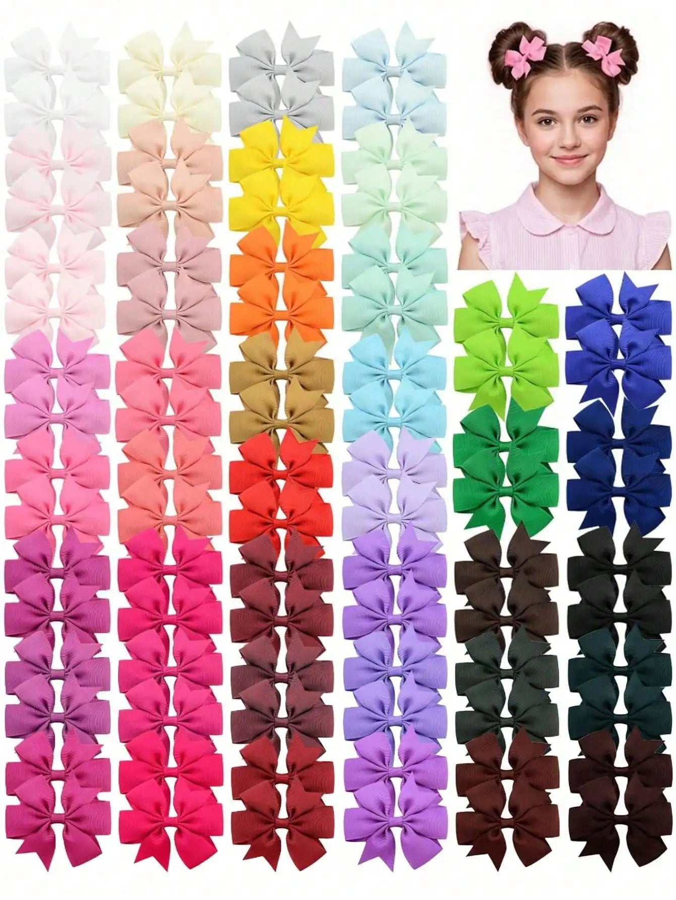 40pcs/Pack Random Color Cute Ribbon Bow Hair Clips, Hair Accessories For Girls Daily Wear
