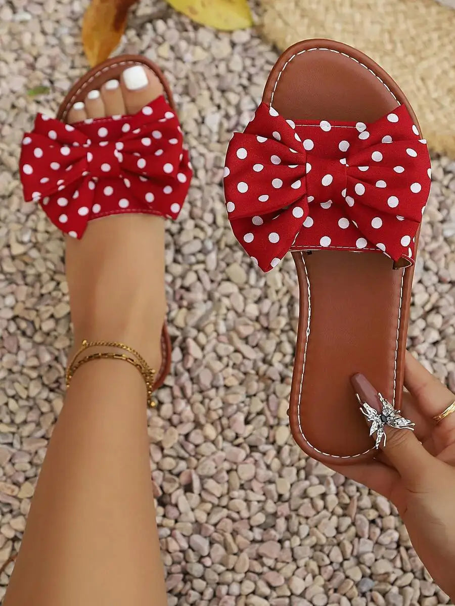 Womens Summer Floral Bow Flat Sandals Bohemian Style Beach Casual Slippers